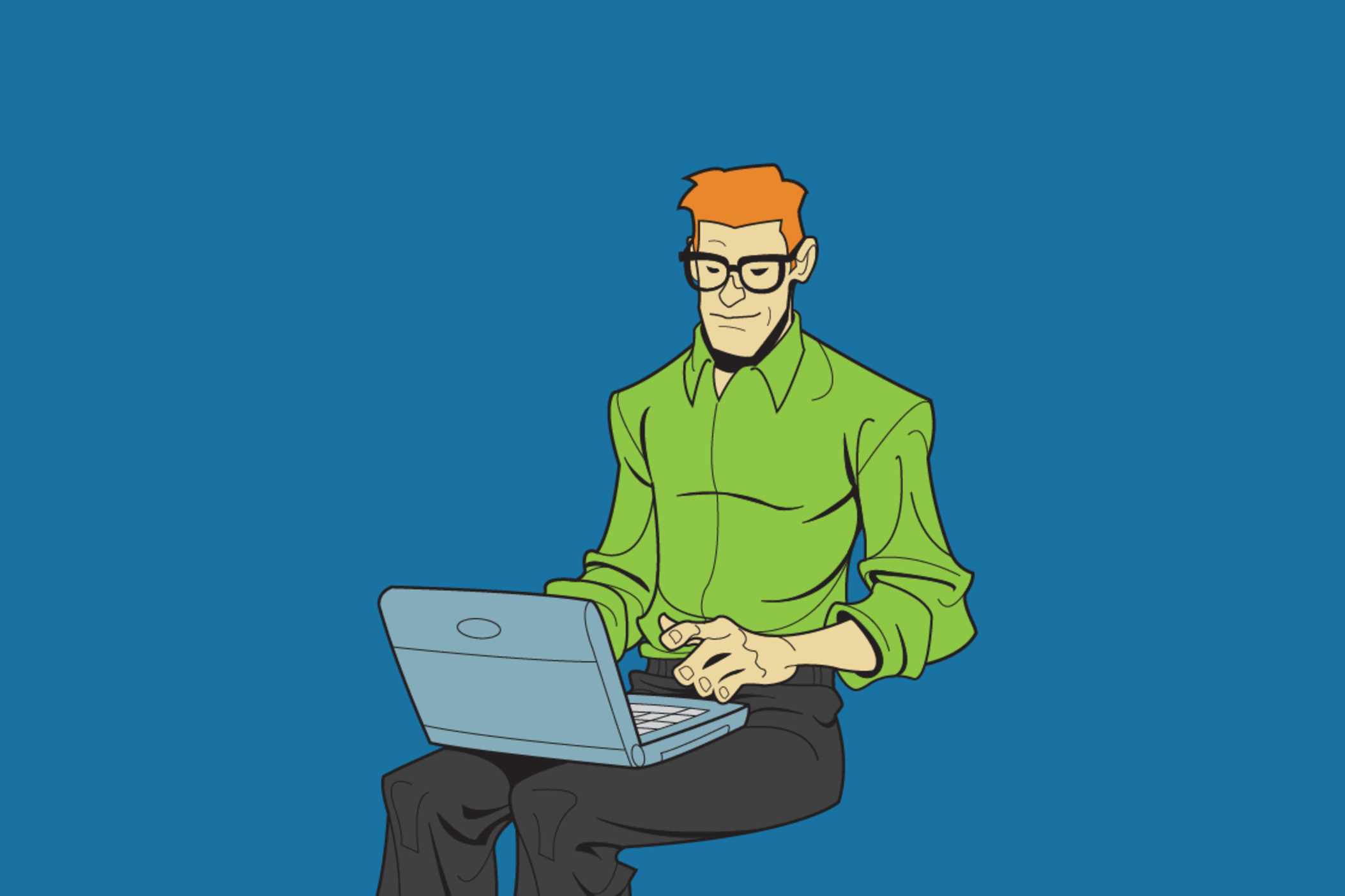 Consumer Ed at a computer keyboard